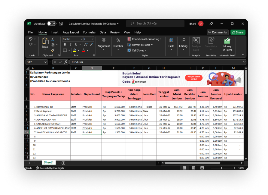 Excel Perhitungan Lembur Indonesia